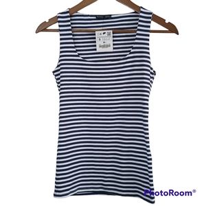 NWT Zara Black/White Striped Square Scoop Neck Pullover Tank Top Size Small